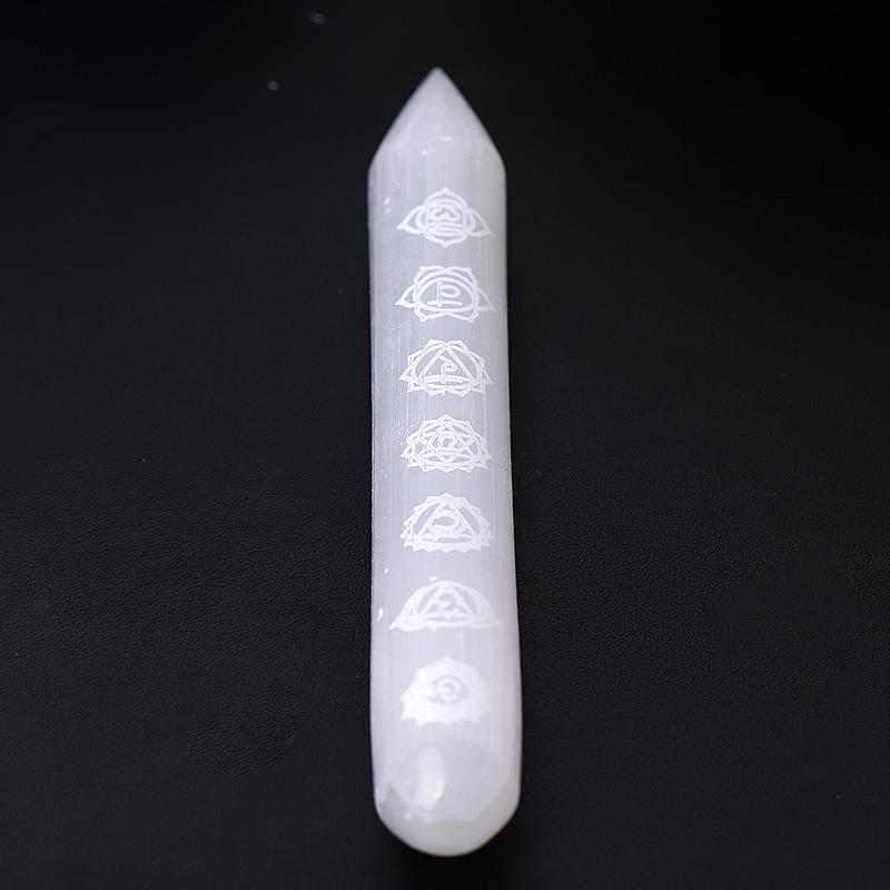 6" White Selenite Wand with Laser Engraved Chakra Pattern Wholesale Crystals