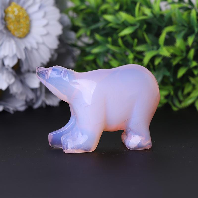 3" Pink Opal Bear Carving for Collection Crystal Gift Wholesale Crystals