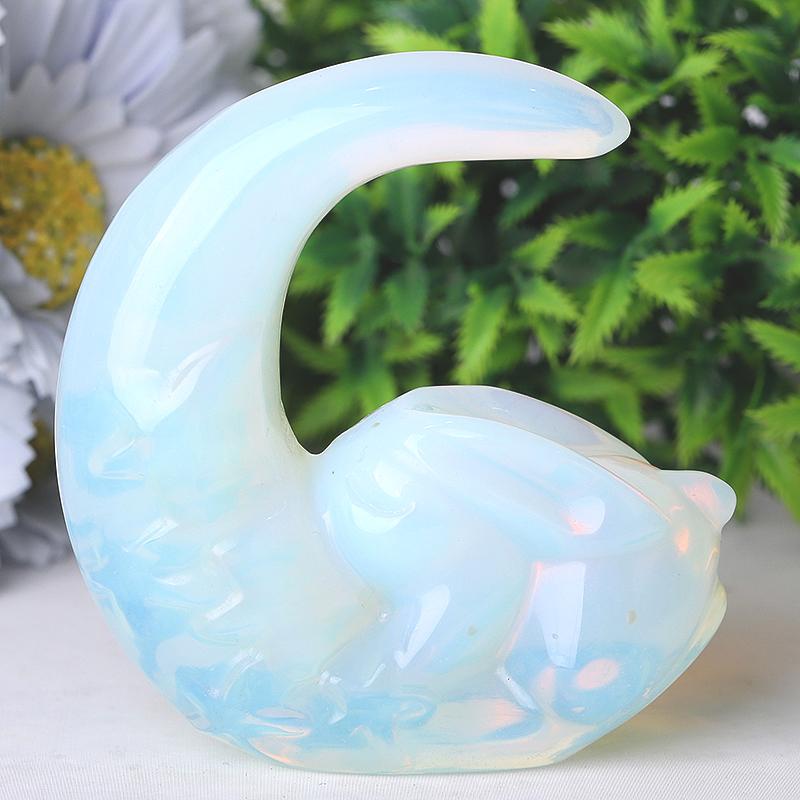 3" Opalite Moon with Rabbit Crystal Carvings Wholesale Crystals