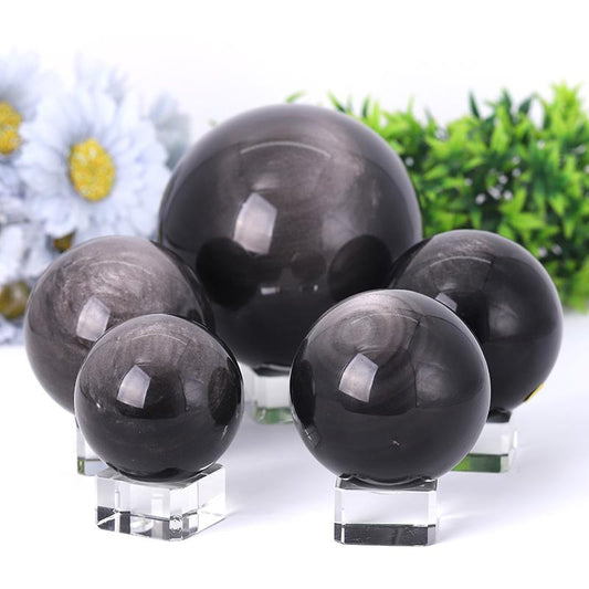 2.0"-4.5" Silver Obsidian Sphere Wholesale Crystals