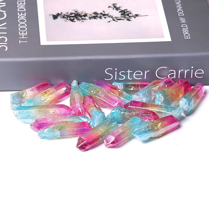 Double Color Aura Quartz Crystal Points Raw Rough Clear Rock Quartz Sticks Wholesale Crystals