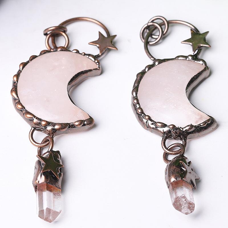 Rose Quartz Moon Shape Pendant for Jewelry DIY Wholesale Crystals