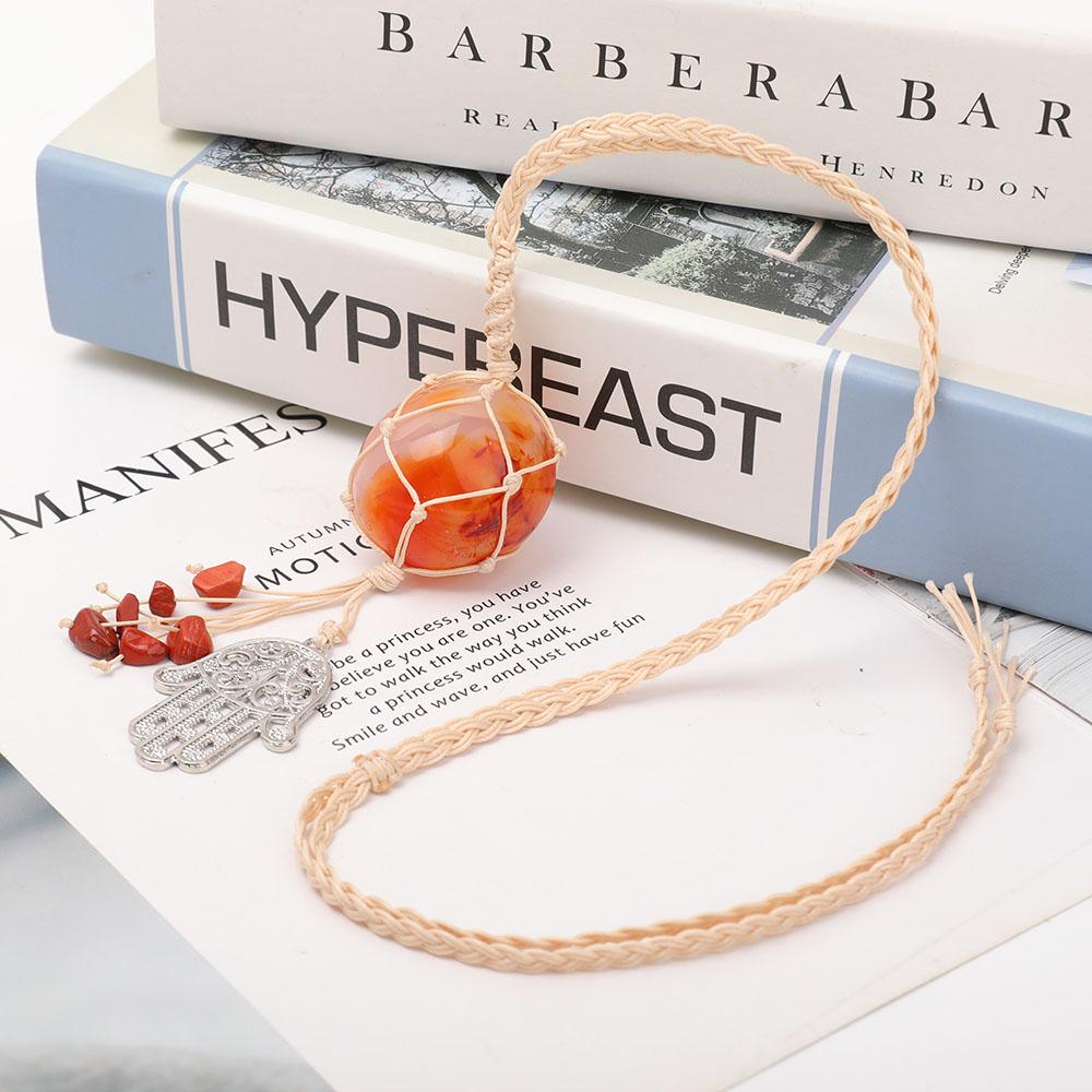 Straw Rope Wrapped Carnelian Stone Adjustable Necklace Wholesale Crystals