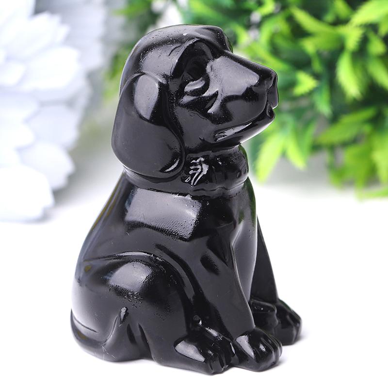 2.7" Black Obsidian Dog Crystal Carvings Wholesale Crystals