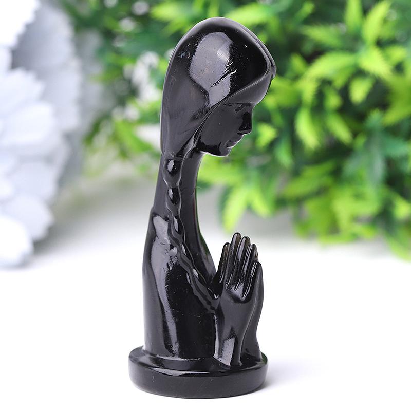 3" Black Obsidian Pray Woman Crystal Carvings Wholesale Crystals