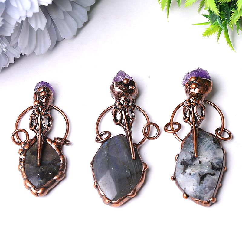 2.5" Labradorite with Amethyst Pendant for Jewelry DIY Wholesale Crystals