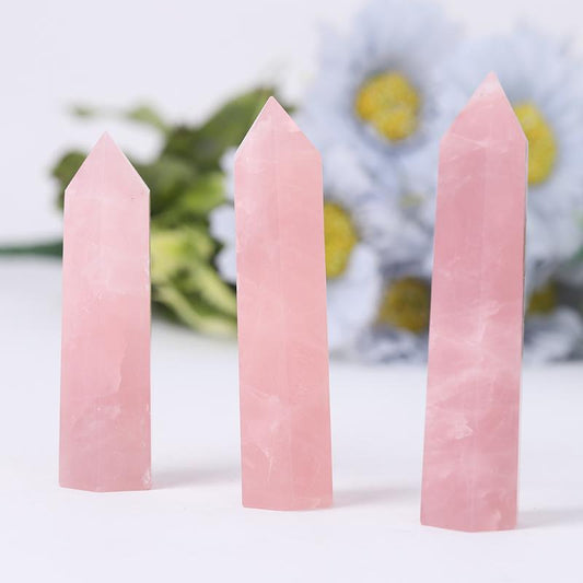 Natural Rose Quartz Point Healing Crystal Tower Wholesale Crystals