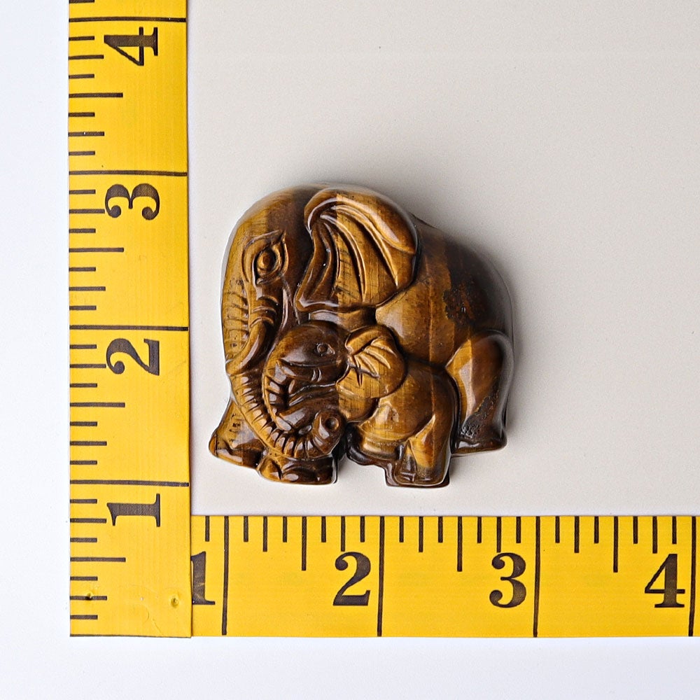 1.8" Yellow Tiger's Eye Elephant Baby & Mother Crystal Carvings Wholesale Crystals