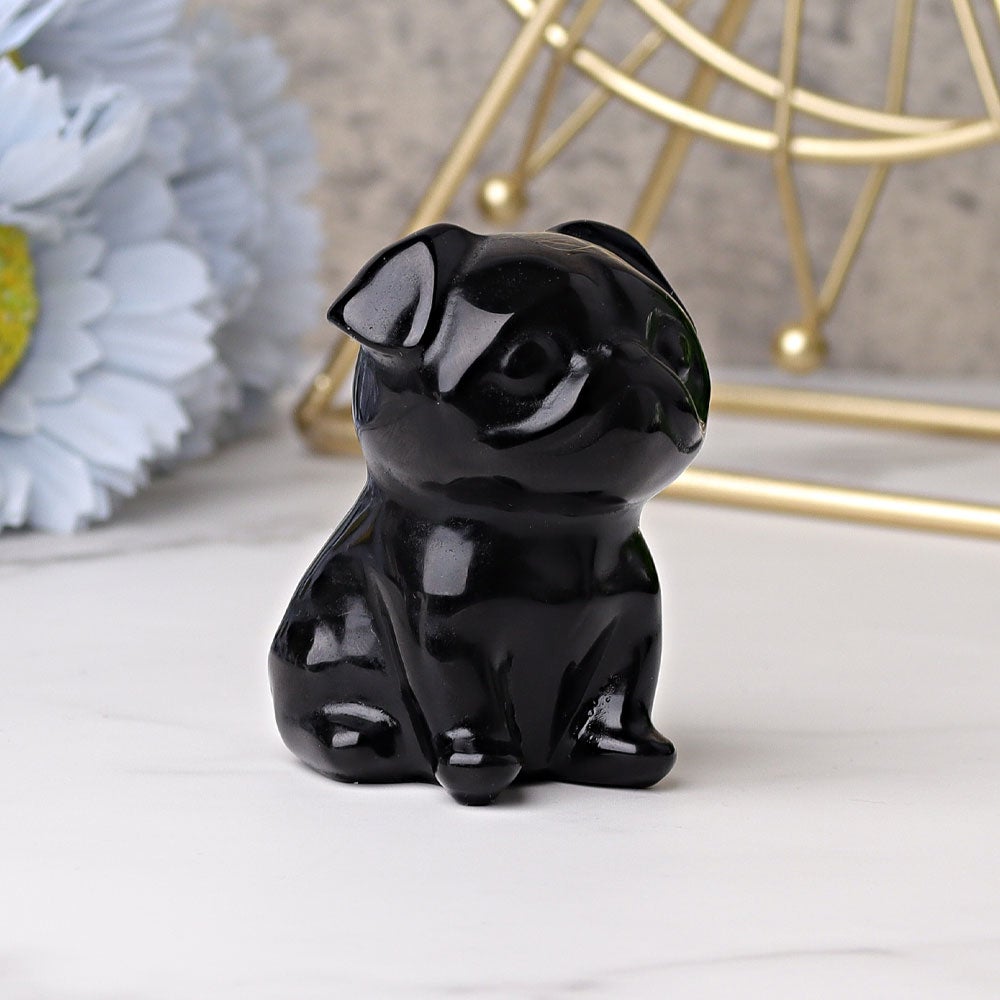 2.3" Black Obsidian Pug Dog Crystal Carvings Wholesale Crystals