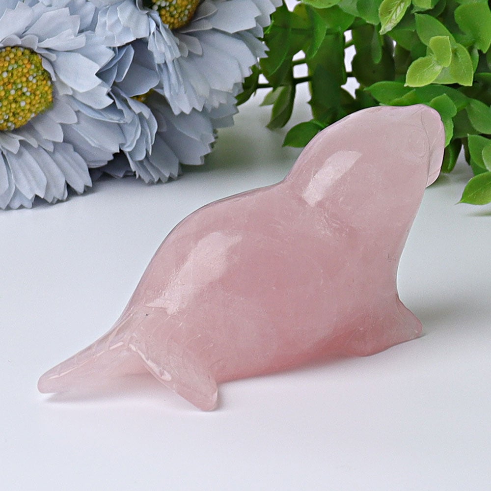 3.8" Rose Quartz Seal Crystal Carvings Wholesale Crystals