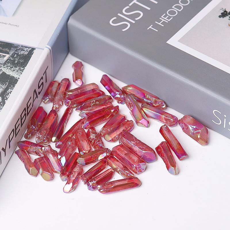 Drilled Red Aura Quartz Crystal Points Raw Rough Clear Rock Quartz Sticks Wholesale Crystals