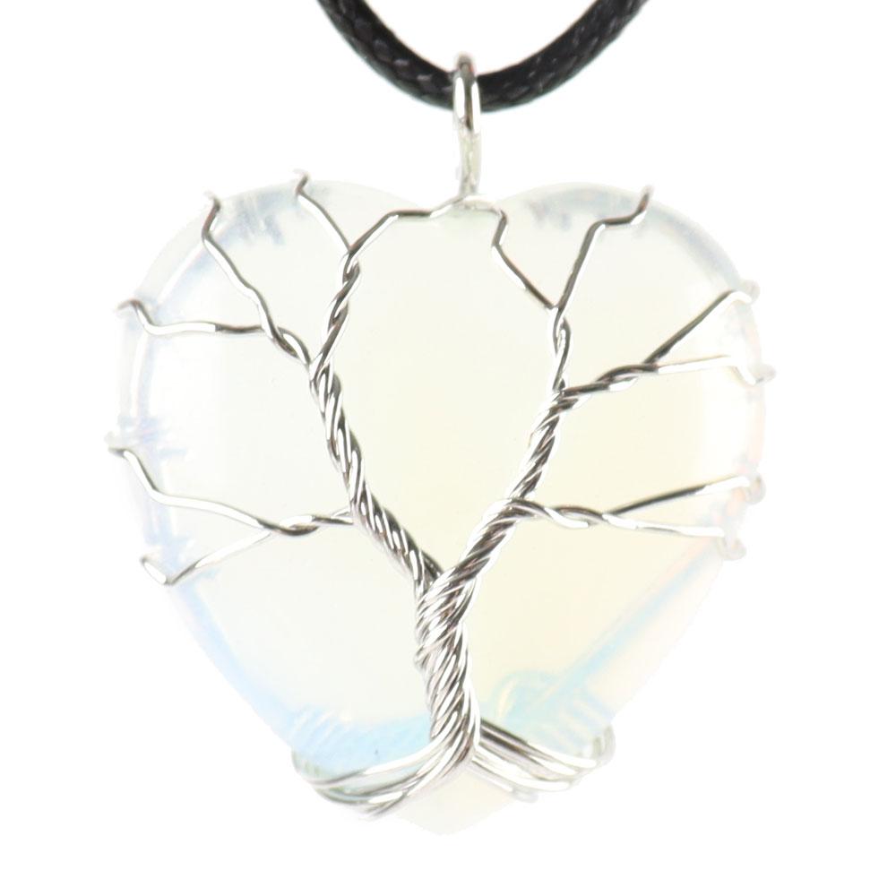 Silver Tree Of Life Wire Wrapped Heart Shape Stone Pendant Wholesale Crystals