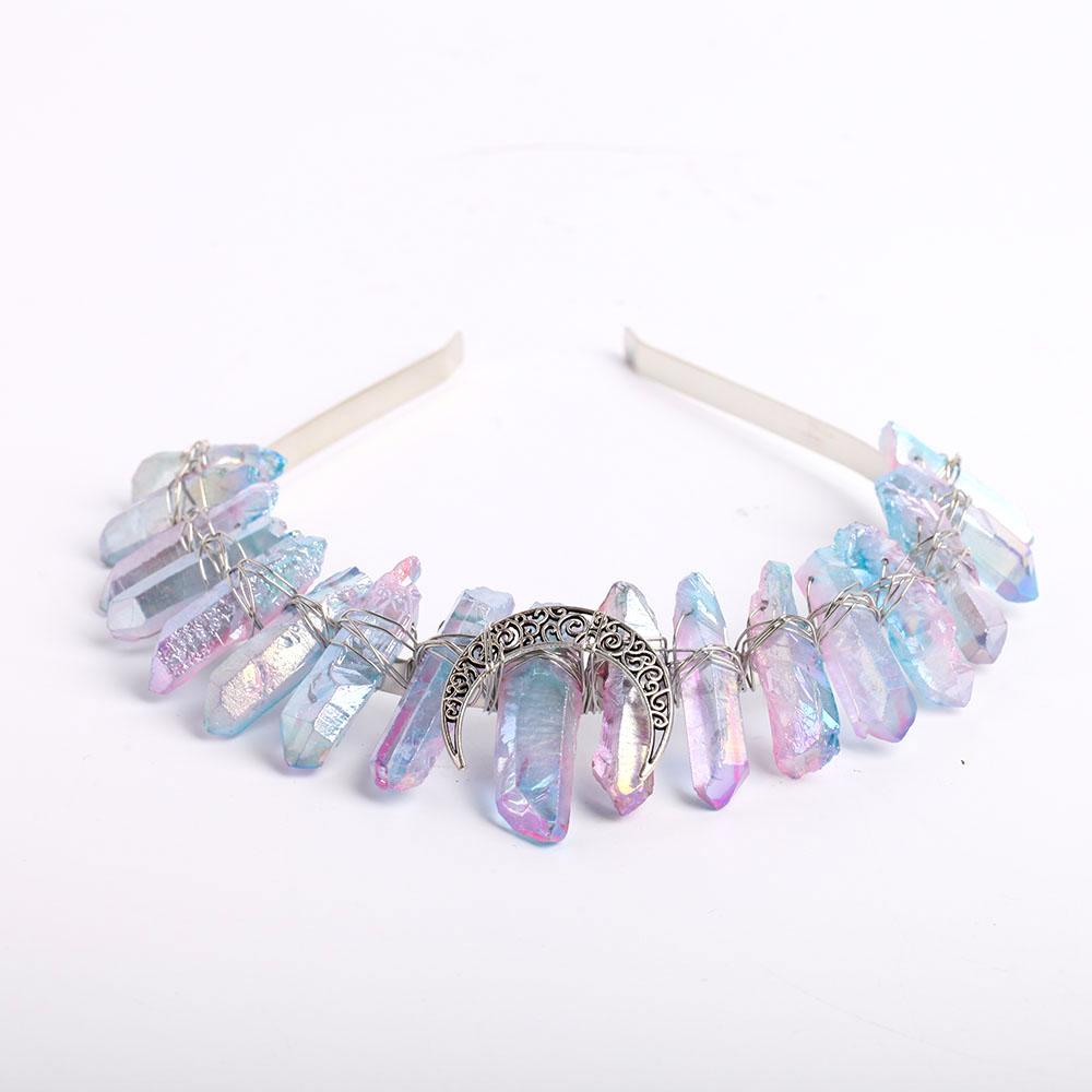 Raw Quartz Crystal Crown with Silver Moon Decor #1 Wholesale Crystals