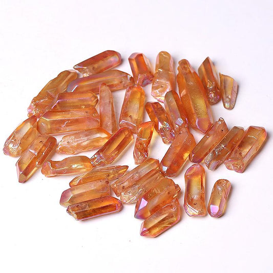 Drilled Orange Aura Quartz Crystal Points Raw Rough Clear Rock Quartz Sticks Wholesale Crystals