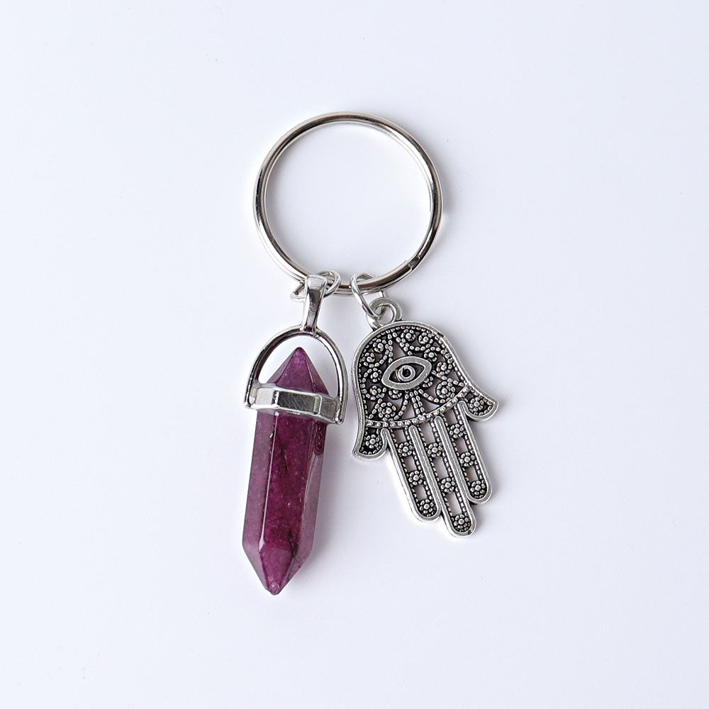 2.5“ Double Terminated Point with Devil's Eye Hand Key Chain for DIY Wholesale Crystals