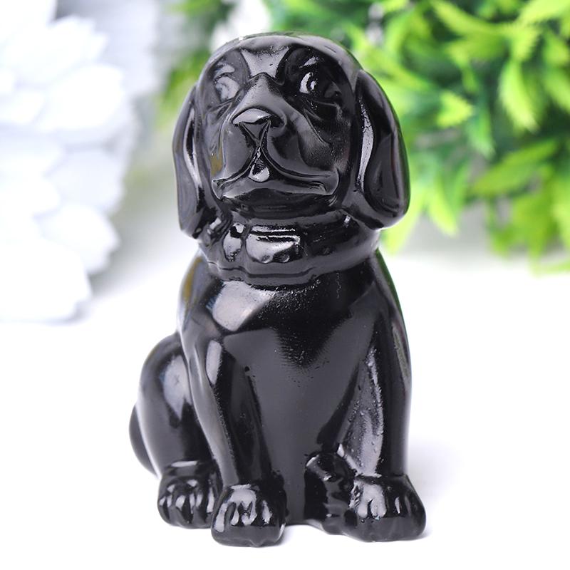 2.7" Black Obsidian Dog Crystal Carvings Wholesale Crystals