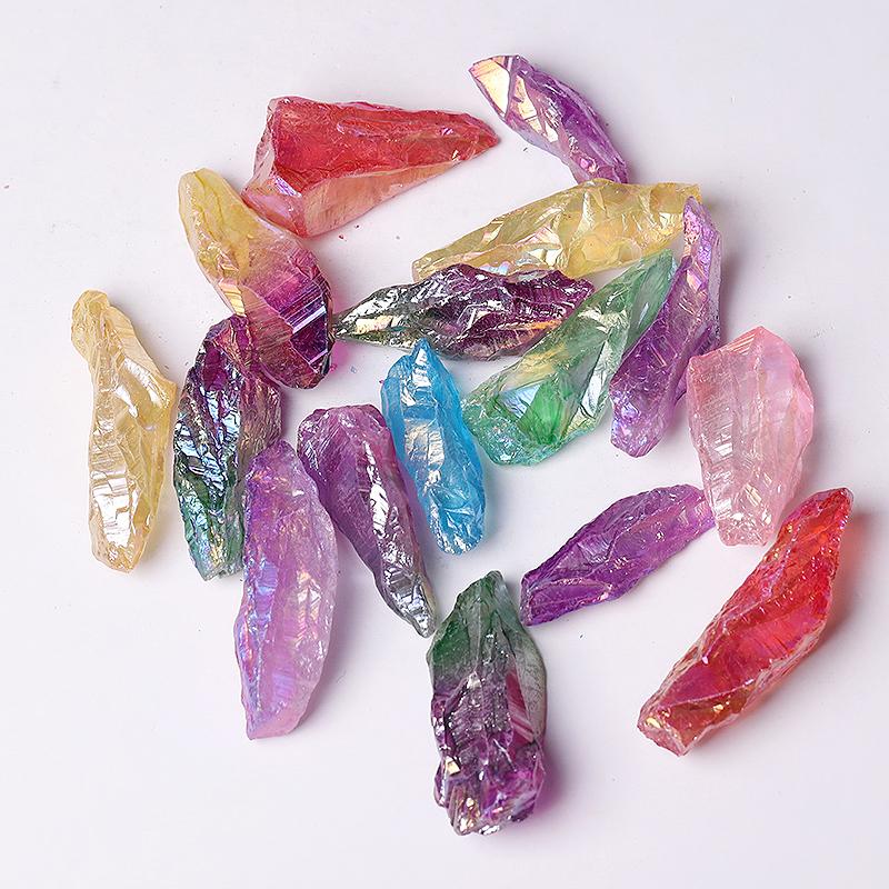 Colorful Aura Quartz Crystal Points Raw Rough Clear Rock Quartz Sticks Wholesale Crystals