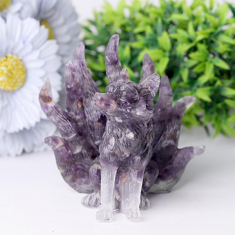 4" Nine-tail Fox Crystal Resin Carvings Wholesale Crystals