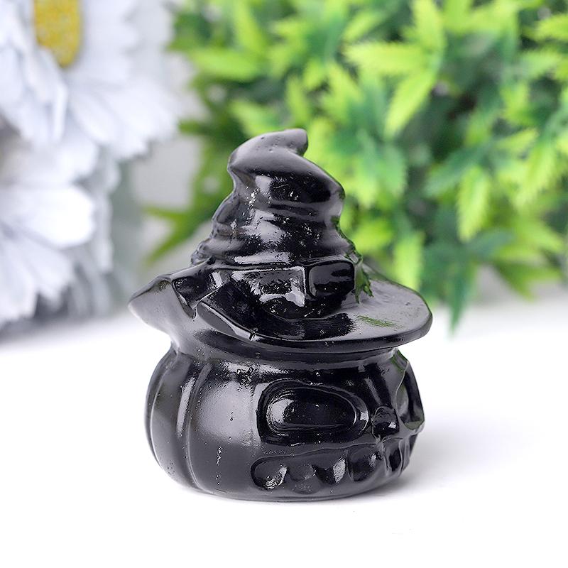 2.2" Black Obsidian Pumpkin Crystal Carvings for Halloween Wholesale Crystals