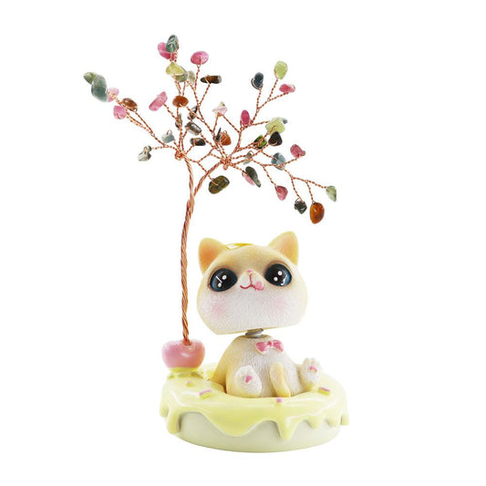 Wealth and Luck Crystal Money Tree with Cute Resin Little Cat  for Home Decor Wholesale Crystals