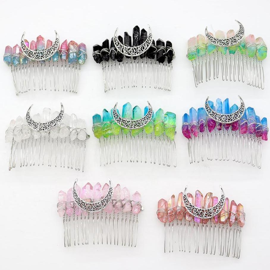 Aura Crystal Witch Moon Crown Silver Wire Hair Accessories Comb Wholesale Crystals