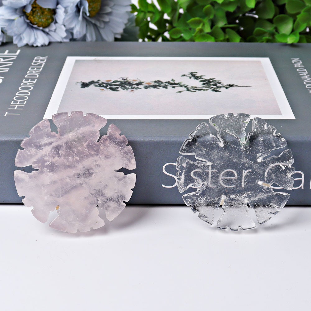 2" Rose Quartz Clear Quartz Snowflake Shape Crystal Carvings Wholesale Crystals