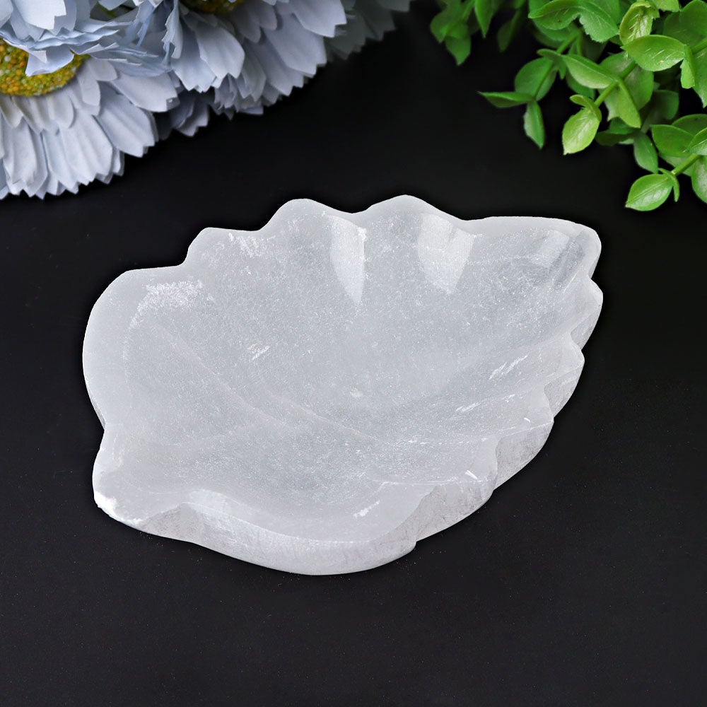 4.8" Selenite Leaf Shape Bowl Crystal Carving Wholesale Crystals