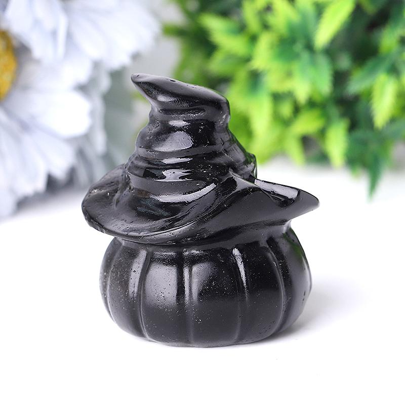 2.2" Black Obsidian Pumpkin Crystal Carvings for Halloween Wholesale Crystals