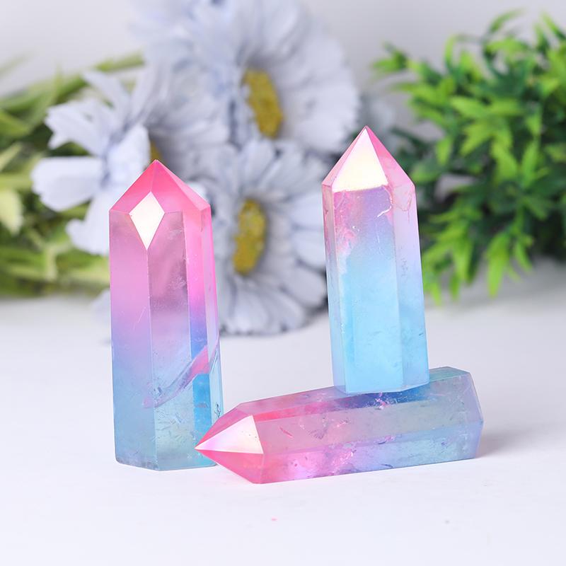 Pink and Blue Aura Clear Quartz Points Colorful Quartz Tower Wholesale Crystals