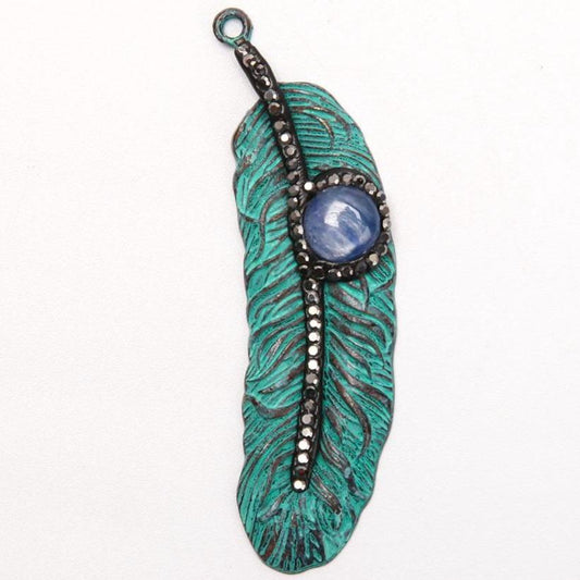 Metal Feather Shape Pendant with Kyanite Wholesale Crystals