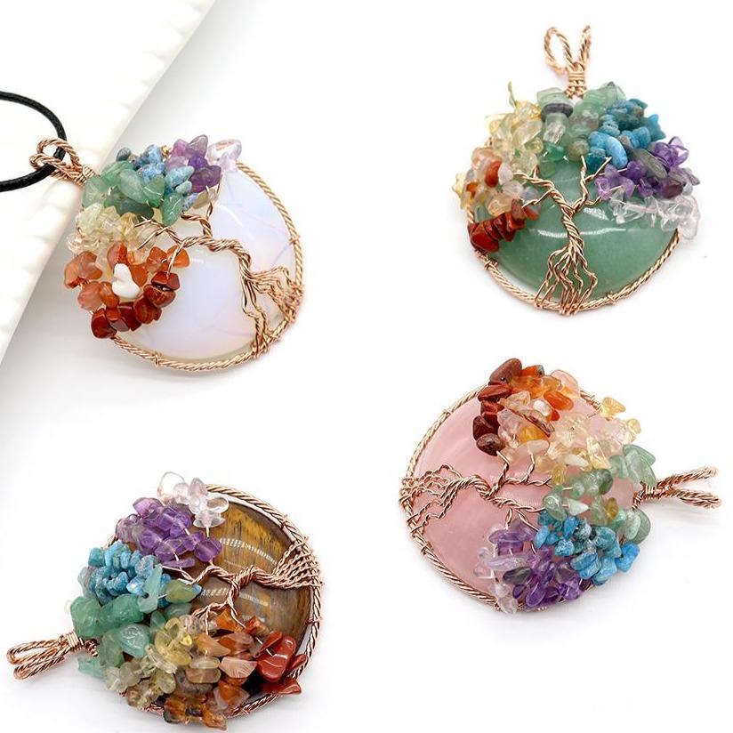 Tree of Life Pendant, Chakra Charm, Quartz Chips, Chakra Pendant Wholesale Crystals