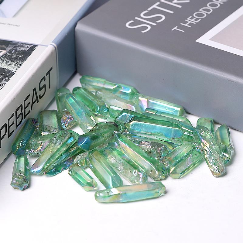 Drilled Green Aura Quartz Crystal Points Raw Rough Clear Rock Quartz Sticks Wholesale Crystals