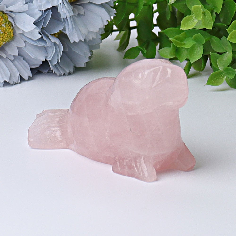 3.8" Rose Quartz Seal Crystal Carvings Wholesale Crystals