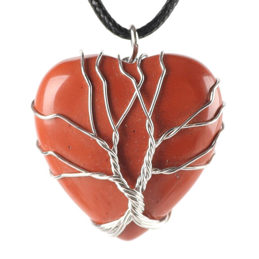 Silver Tree Of Life Wire Wrapped Heart Shape Stone Pendant Wholesale Crystals