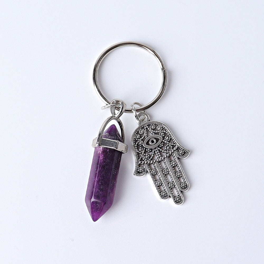 2.5“ Double Terminated Point with Devil's Eye Hand Key Chain for DIY Wholesale Crystals