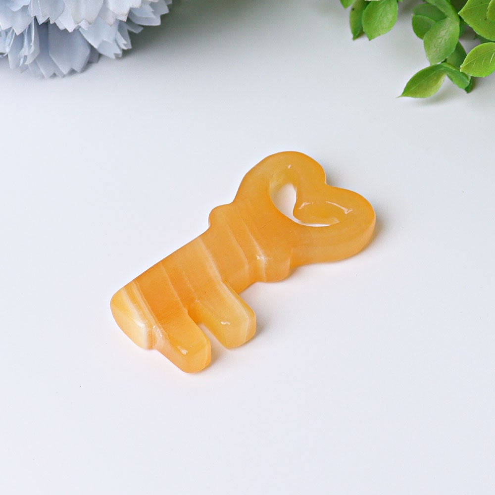 2.3" Orange Calcite Heart Key Crystal Carvings Wholesale Crystals