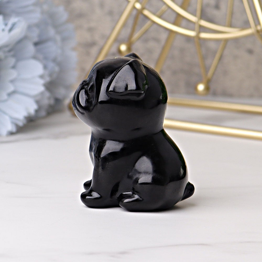 2.3" Black Obsidian Pug Dog Crystal Carvings Wholesale Crystals