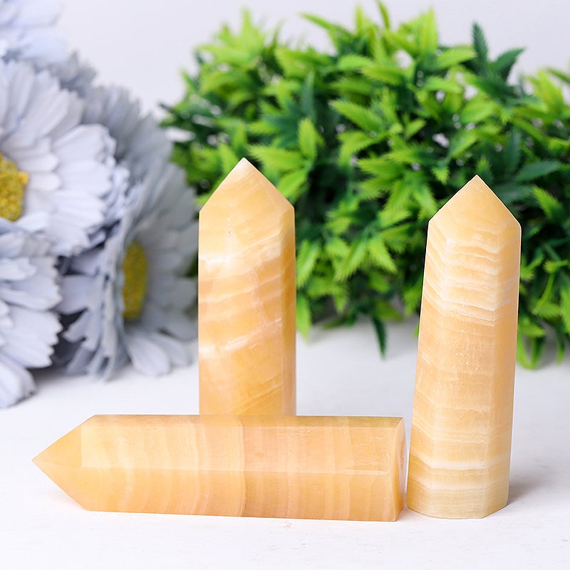 Set of 3 Honey Calcite Points Wholesale Crystals