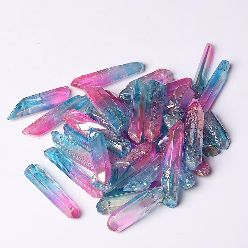 Drilled Double Colored Aura Quartz Crystal Points Raw Rough Clear Rock Quartz Sticks Wholesale Crystals