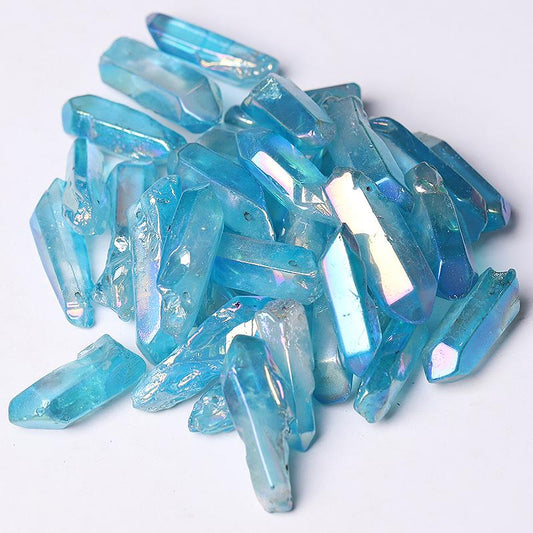 Drilled Blue Aura Quartz Crystal Points Raw Rough Clear Rock Quartz Sticks Wholesale Crystals