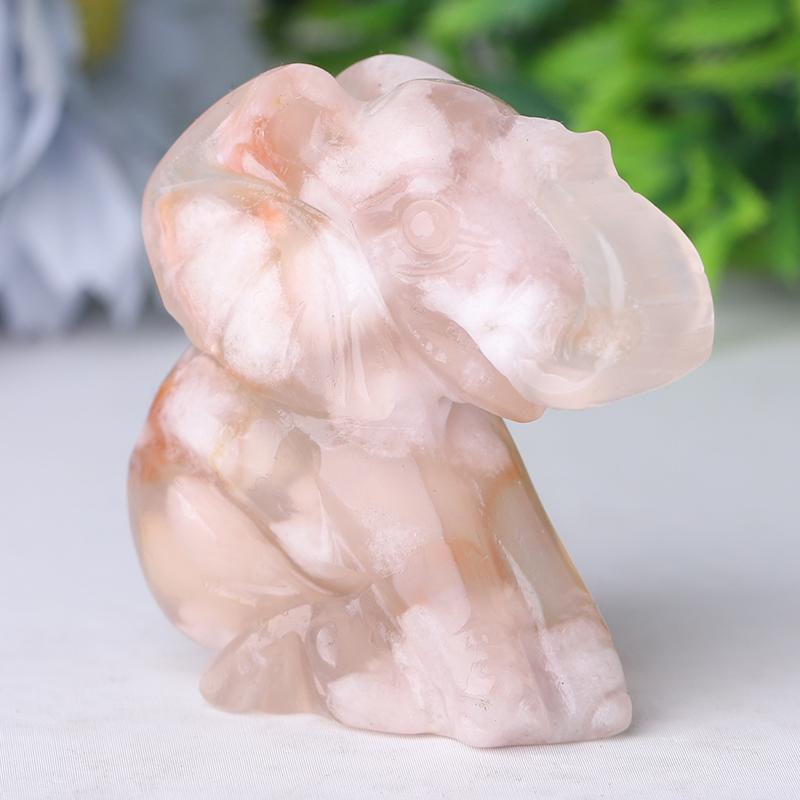 2" Flower Agate Elephant Crystal Carvings Wholesale Crystals