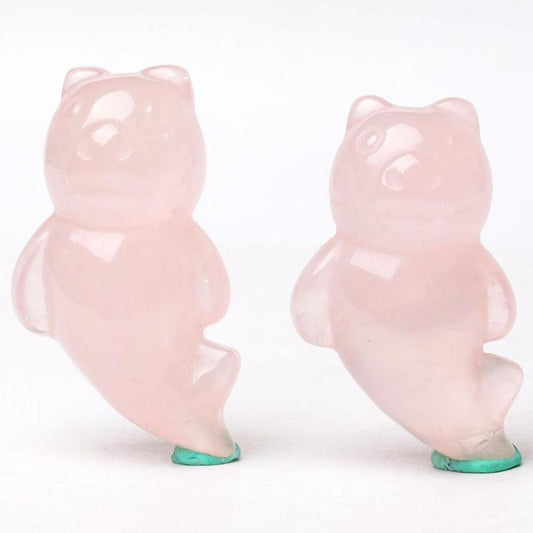 Rose Quartz Bear With Beauty Tail Crystal Carvings Wholesale Crystals