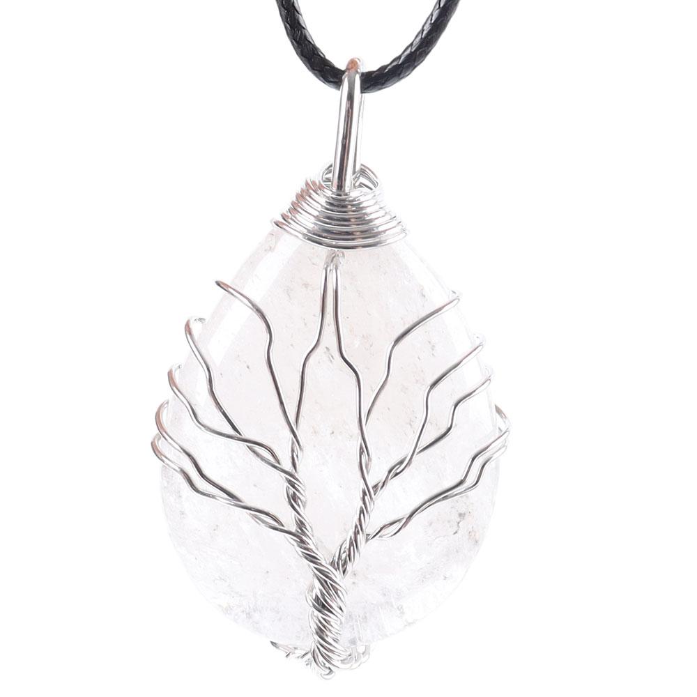 Teardrop Shape Crystal Stone Wire Wrapped Copper Tree of Life Chakra Pendant Wholesale Crystals