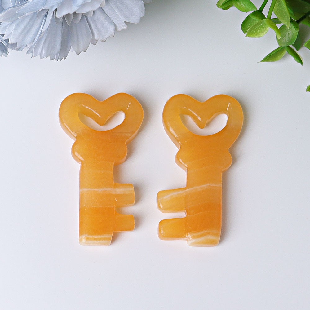 2.3" Orange Calcite Heart Key Crystal Carvings Wholesale Crystals