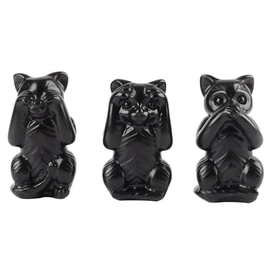 Black Obsidian See No Evil, Hear No Evil, Speak No Evil, Free Form 1set Wholesale Crystals