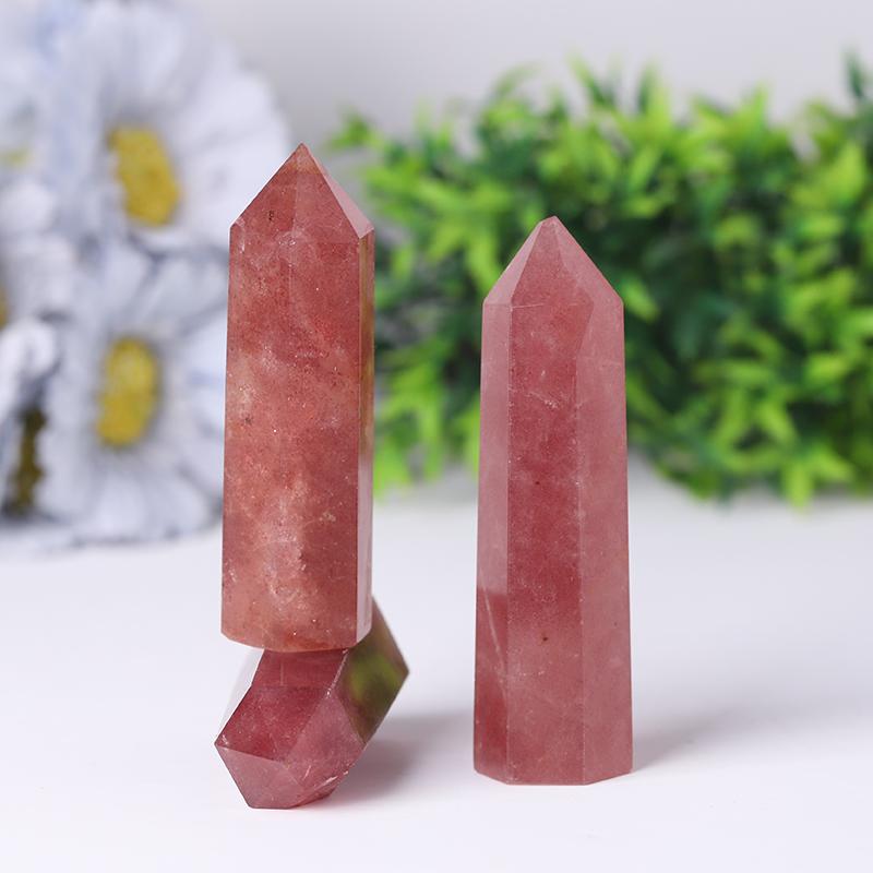 Wholesale Natural Crystal Tower Wand Strawberry Quartz Point for Decoration Wholesale Crystals