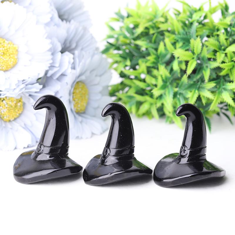 2.25" Black Obsidian Witch's Hat Crystal Carvings Wholesale Crystals