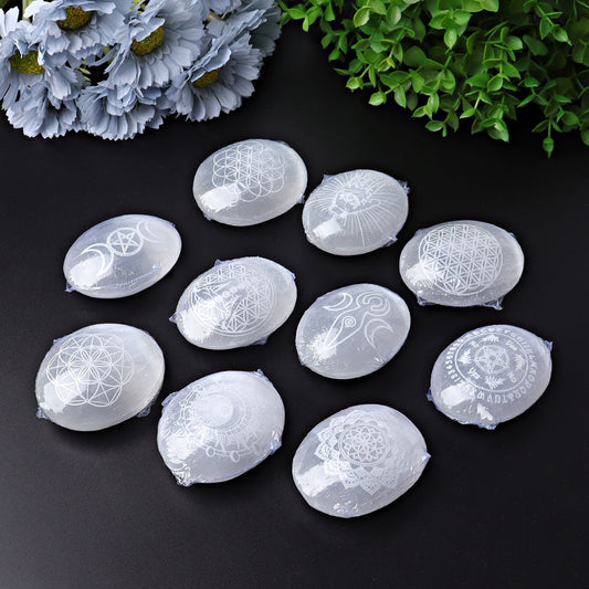 2.4" Selenite Palm Stone with Printing Wholesale Crystals