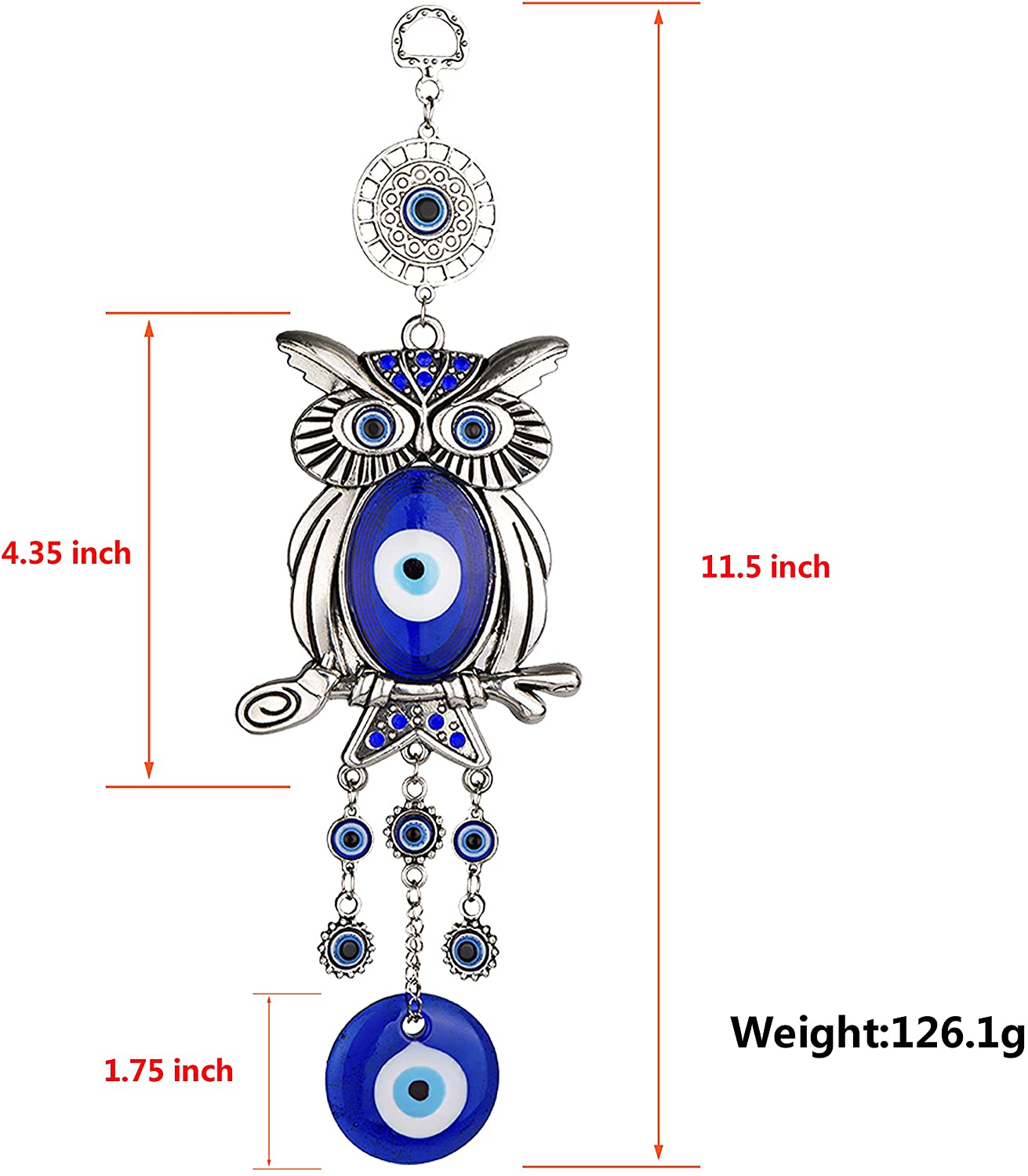 Blue Evil Eye Owl 11.7 Inches Pendant Decoration Wholesale Crystals