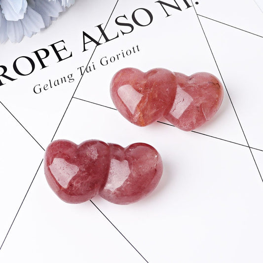 2.3" Strawberry Double Heart Crystal Carvings Wholesale Crystals